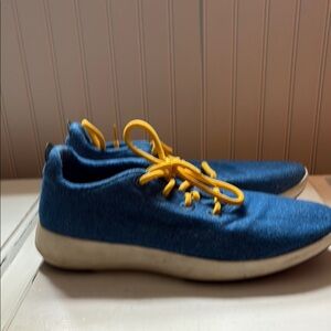 Blue Sneakers with Yellow Laces